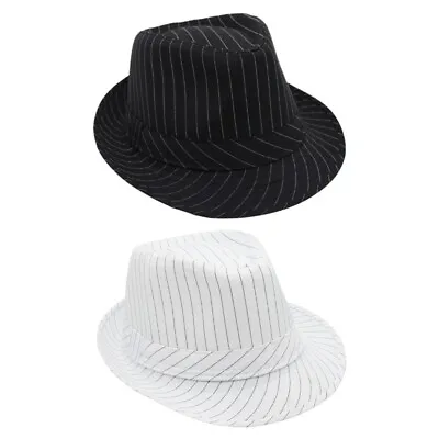 Men's Short Brim Stripe Fedora Hat Manhattan Gangster Panama Trilby Derby Hat • $12.34