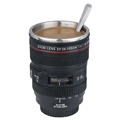 Camera Lens Mug Coffee Tea Stainless Steel Travel Cup Thermos Flask Sipping Lid • £10.50