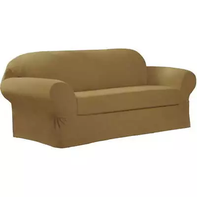 Zenna Home Narrow Stripe Patterned 2-Piece Loveseat Stretch Slipcover Gold • $23.82