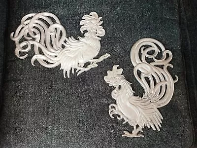 2 Vintage Cast Metal Fighting Roosters Chicken Figures Wall Decoration Decor 12  • $19.99