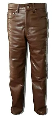ClubStyle Men's Real Leather Pant Jeans Style 5 Pockets Motorbike Brown Pants • $104.49