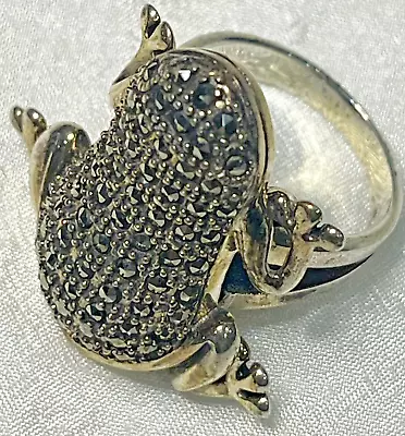 Sterling Marcasite Ring FROG 14.3 Grams Size 8 Must See!!  Garden Botanical • $27.77