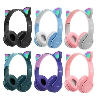 Kids Children Headphones Wireless Bluetooth Headset LED Lights Cat Ear Earphone • £6.99