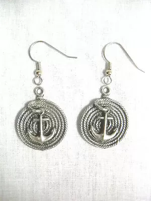 Nautical Sailboat Or Yacht Rope Spiral Boat Anchor American Pewter Earrings • $15.99