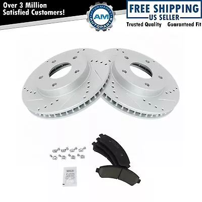 Front Performance Drilled & Slotted Brake Rotor & Posi Ceramic Pad Set • $109.41