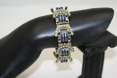 J Crew Turquoise Half Moon Beads Dark Blue Enamel Gold Tone 6.5  Link Bracelet • $19.99