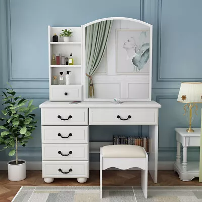 LED Vanity Desk With Mirror Dressing Table Large Makeup Vanity With Drawer White • $253.64