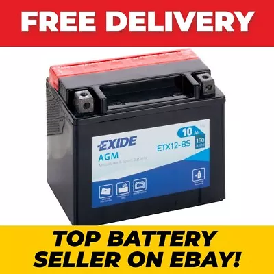 ETX12-BS EXIDE MOTORCYCLE BATTERY 12V 10Ah 150A • £37.99