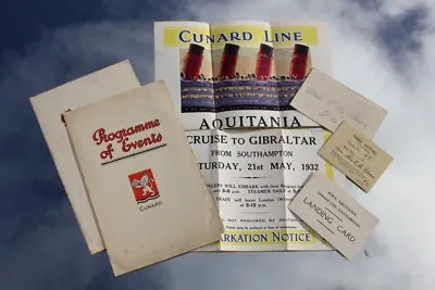 £100 • Buy Cunard Line Rms Aquitania Rare Gibraltar Cruise 1932 Archive