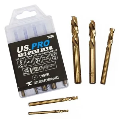 5pc Cobalt Left Hand Drill Bit Set 3.2mm 4.6mm 6.4mm 8.0mm 8.7mm US PRO IND • £11.95