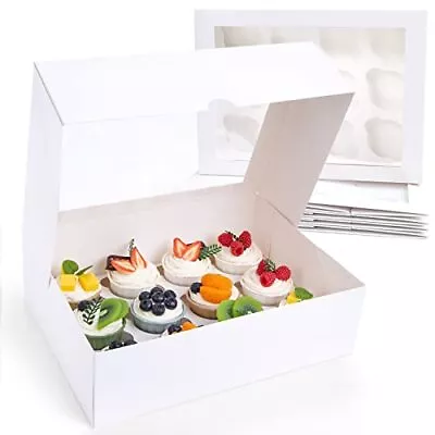 6pcs White Cupcake Boxes Cupcake Container 12 Count With Window Bakery Boxes Hol • $17.56