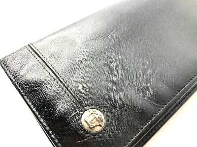 GIANNI VERSACE VINTAGE '90s METAL MEDUSA HEAD LEATHER LONG WALLET BIFOLD BLACK • $131.64