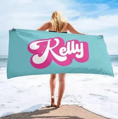 Personalised Retro Name Large Beach Towel Swimming Pool Towel For Girls Boys • £24.99