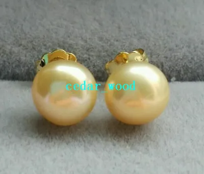 Stunning AAAA South Sea 9-8mm Natural Gold Pearl Earrings 14k Gold • £9.59