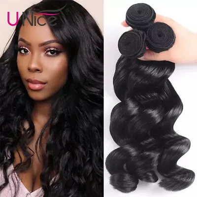 UNice Hair Mongolian Loose Wave Human Hair Extension 3 Bundles Virgin Hair Weave • $50.04