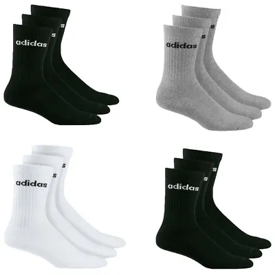 Adidas Mens Socks Womens 3 Pairs Crew HC Half Cushioned Sports Gym Black Size • £9.99