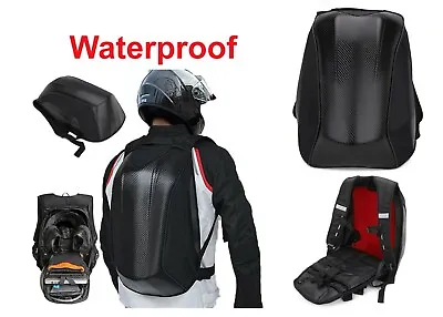 Motorcycle Backpack Waterproof Bag Men Hard Shell Carbon Fiber Motorbike Helmet • $98.42