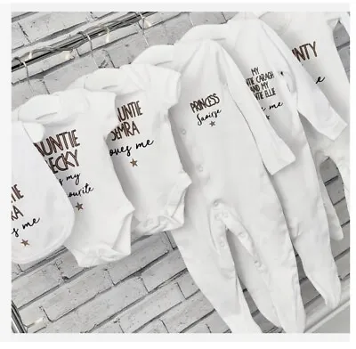 £9.99 • Buy Unisex PERSONALISED Babygrow Sleepsuit Auntie New Baby BABY SHOWER GIFT