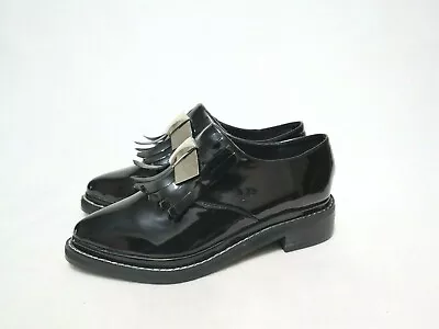 Size 8 Womens Black Patent Classic Moccasin Styled Oxfords • $50