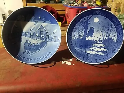 Set Of 2 Christmas Plates 1974 Royal Copenhag TwilightOwl/1969 B+G Guests Arrive • $11.99