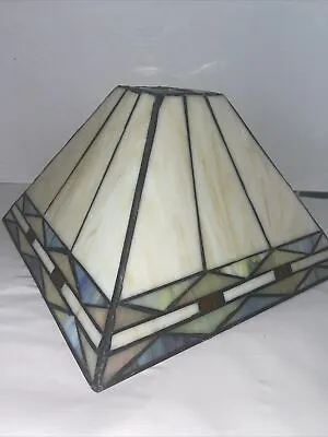 Stained Slag Glass Lamp Mission Frank Lloyd Wright Style Shade 10.5x10.5x6.5” • $120.56