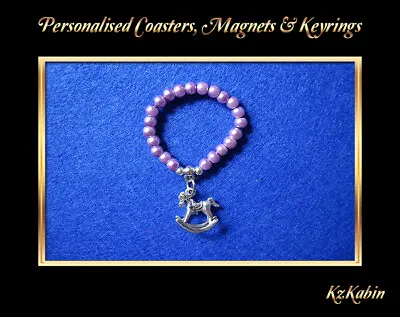 Dolls Lilac Purple Beaded Bracelet Rocking Horse Charm Baby Annabell Reborn • £2.75