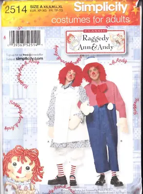 Simplicity Sewing Pattern 2514 Raggedy Ann & Andy Rag Doll Costume XS-XL Bloomer • £10.99
