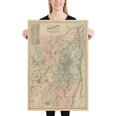 Old Adirondack Mountains Map (1879) Upstate New York Topography Atlas Poster • $26