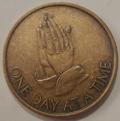 Praying Hands One Day At A Time Medallion Coin AA NA Chip Bronze Serenity Prayer • $4.99