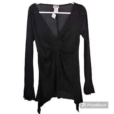 Vintage MKM Designs Black Witchy Sheer Black Long Sleeve Ruffle Top Size M • $24.99