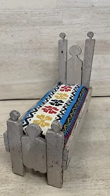 Antique Primitive Wooden Handmade Baby Doll Bed & Mattress Folk Art Furniture • $37.95