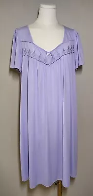 Miss Elaine Essentials Nylon Flutter Sleeves Nightgown Orchid Embroidery M • $13