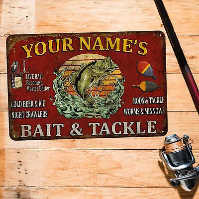 Custom Fishing Bait Tackle Sign Man Cave Lodge Lake House Decor 108122002068 • $20.95