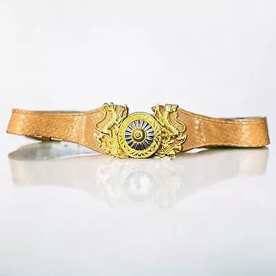 Vintage Judith Leiber Gold Medallion Lion Head Buckle  Grey Belt • $72