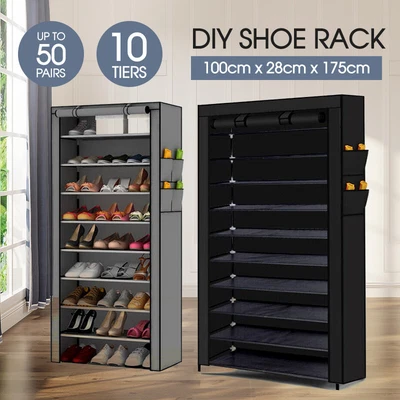 $26.99 • Buy 10 Tier Shoe Rack Portable Storage Cabinet Organiser Wardrobe Black Cover AU