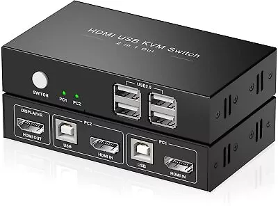 KVM Switch HDMI 2 Port BoxUSB Switch Selector With 4 USB 2.0 Hub Share 2 PC • $26.59