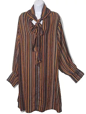 Size Long Bishop Sleeve Striped Front Bow Tea Length Dress • $25