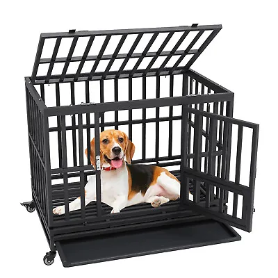 VEVOR Heavy Duty Dog Crate 38 In Metal Dog Kennel With Wheels And Removable Tray • £139.19