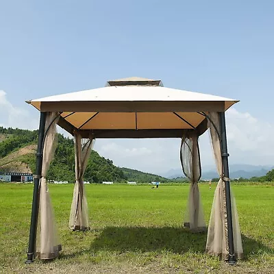 9X9FT Patio Gazebo Double Roof Canopy Shelter Steel W/Netting Garden Outdoor • $129.99
