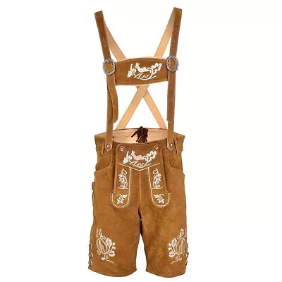 Mens Lederhosen Brown Bavarian Cow Suede Lederhosen Men Trachten Lederhosen • $84.55