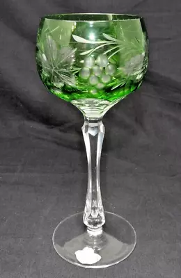 Echt Bleikristall Grapes & Leaves Pattern Green Cut To Clear Wine Goblets 8  • $29.50