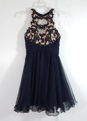 $24.99 • Buy BLONDIE NITES Dress Rhinestones Tulle Cocktail Formal Party Fit Flare Black 3