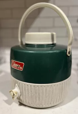 1970’s Coleman Water Jug Green Metal & Plastic One Gallon Made In USA • $14.95