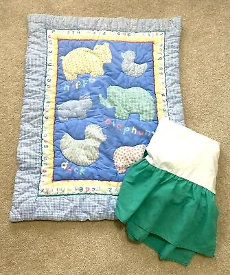Blue Zoo Jungle Crib Comforter Green Ruffle Elephant Duck Hippo 90s Vtg Retro • $30