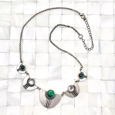 Green & Silver Tones Statement Necklace Chain The Vintage Strand Lot #9924 • $10.19