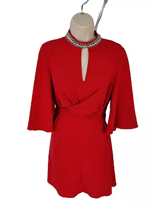 Bnwt Womens Papaya Matalan Uk 10 Red Beaded High Neck Occasion Party Mini Dress • £9.59