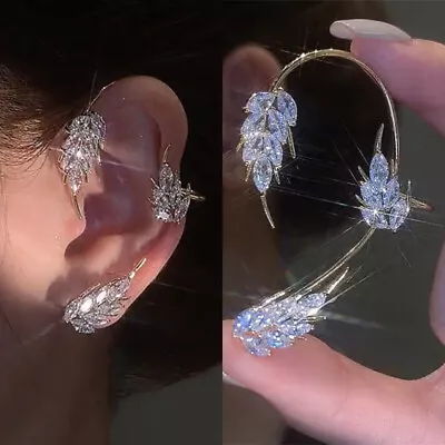 Silver Plated Zircon Leaf Ear Cuff Clip Non Piercing Wrap Earring Women Jewelry • $3.57