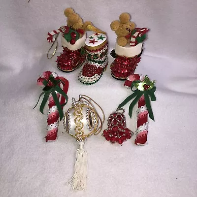 £38.14 • Buy Lot Of 7 Vintage Hand Made Beaded Satin Sequin Push Pin Christmas Ornaments