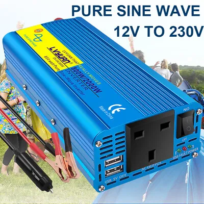 £69.99 • Buy 2000W Peak Power Inverter Pure Sine Wave DC 12V TO AC 230V Converter Caravan
