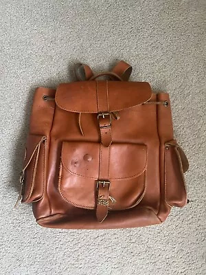 Vintage Tan Leather Drawstring Backpack Rucksack Rugged Bag Made In Greece • $50.99